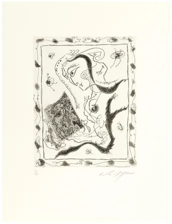 蚀刻飞尘法 Masson - Jeune fille regardant un dessin surréaliste (1967)