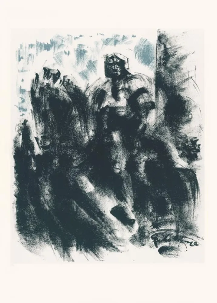 石版画 Masson - Statue du Colleone, la nuit (Voyage à Venise)