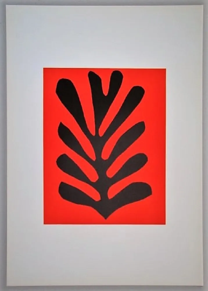 石版画 Matisse - Feuille sur fond rouge