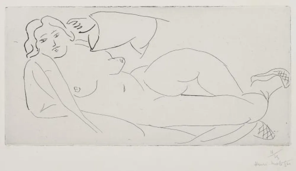 版画 Matisse - Nu allongé, aux babouches de paille tressée 