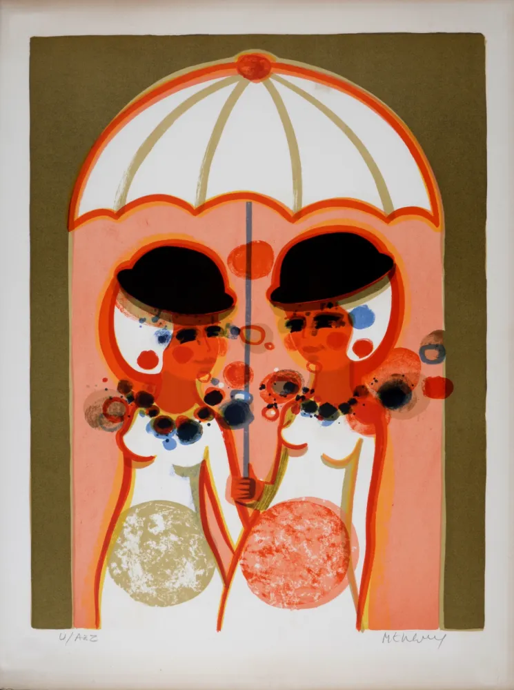 石版画 Menguy - Le Parapluie, Les Angéliques, 1975