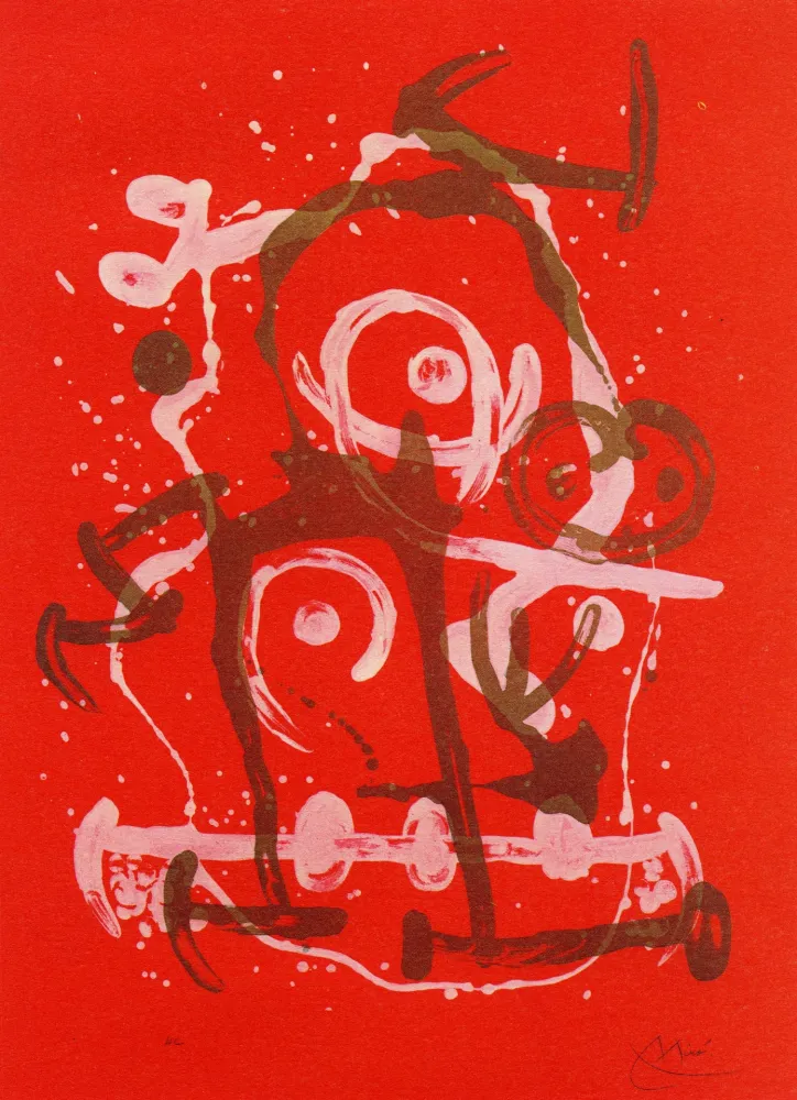 石版画 Miró - Chevauchée rouge brun