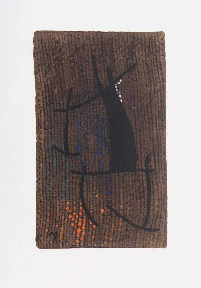 石版画 Miró - Femme au fond marron