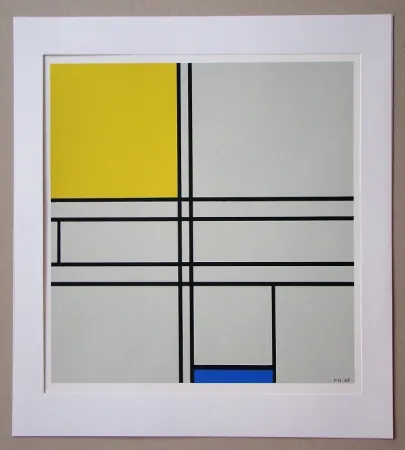 丝网印刷 Mondrian - Compositie met blauw en geel - 1935