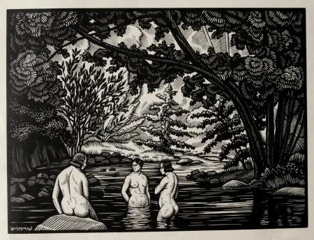 木刻 Moreau - LES BAIGNEUSES / BATHERS - Gravure s/bois / Woodcut - 1912