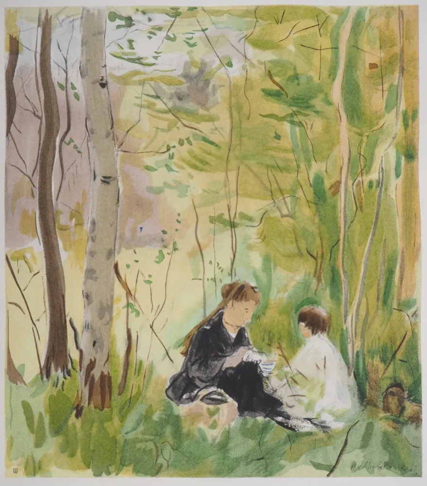 石版画 Morisot - Le goûter en forêt