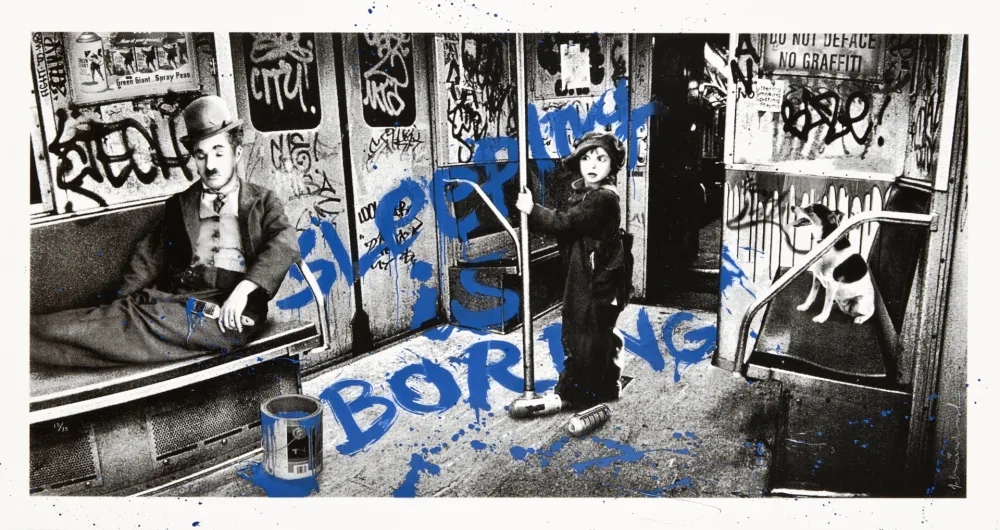 丝网印刷 Mr Brainwash - Sleeping is boring - Blue