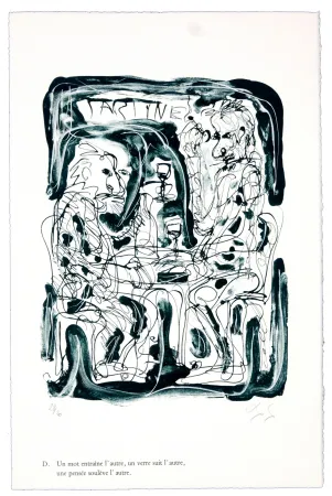 石版画 Nørgaard - D. Un mot entraîne l'autre, un verre suit l'autre, une pensée soulève l'autre.