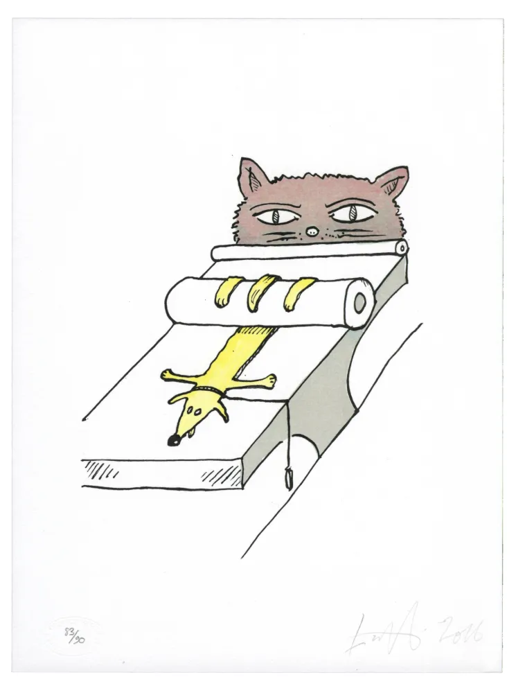 石版画 Nørgard - Chien écrasé