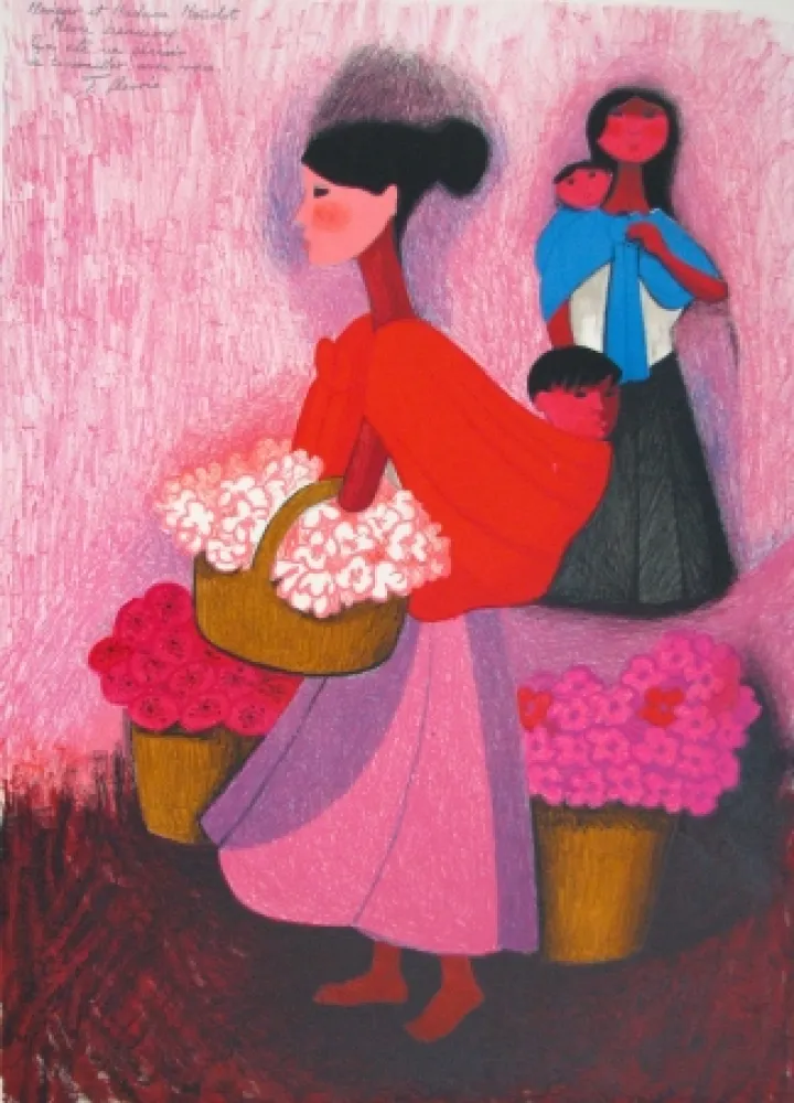 石版画 Osorio  - Camino al mercado