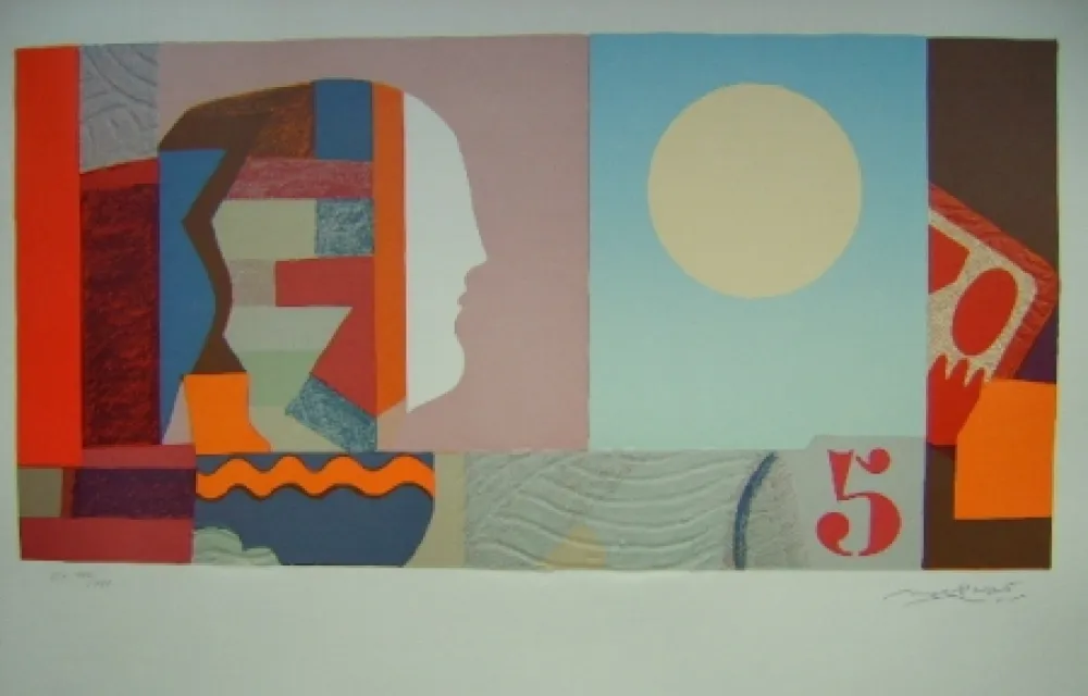 石版画 Papart - Noia a la luna