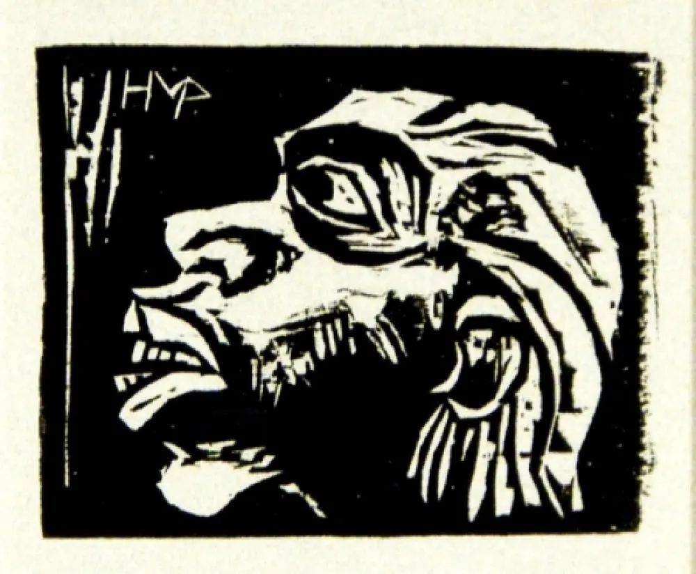 木刻 Pechstein - Kopf eines Insulaners (Head of an Islander)