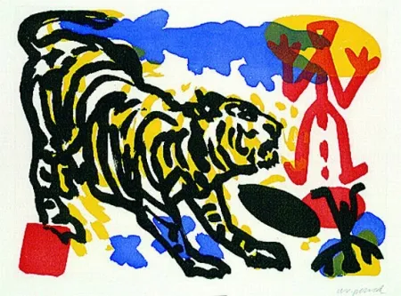 石版画 Penck - Tiger and red figure