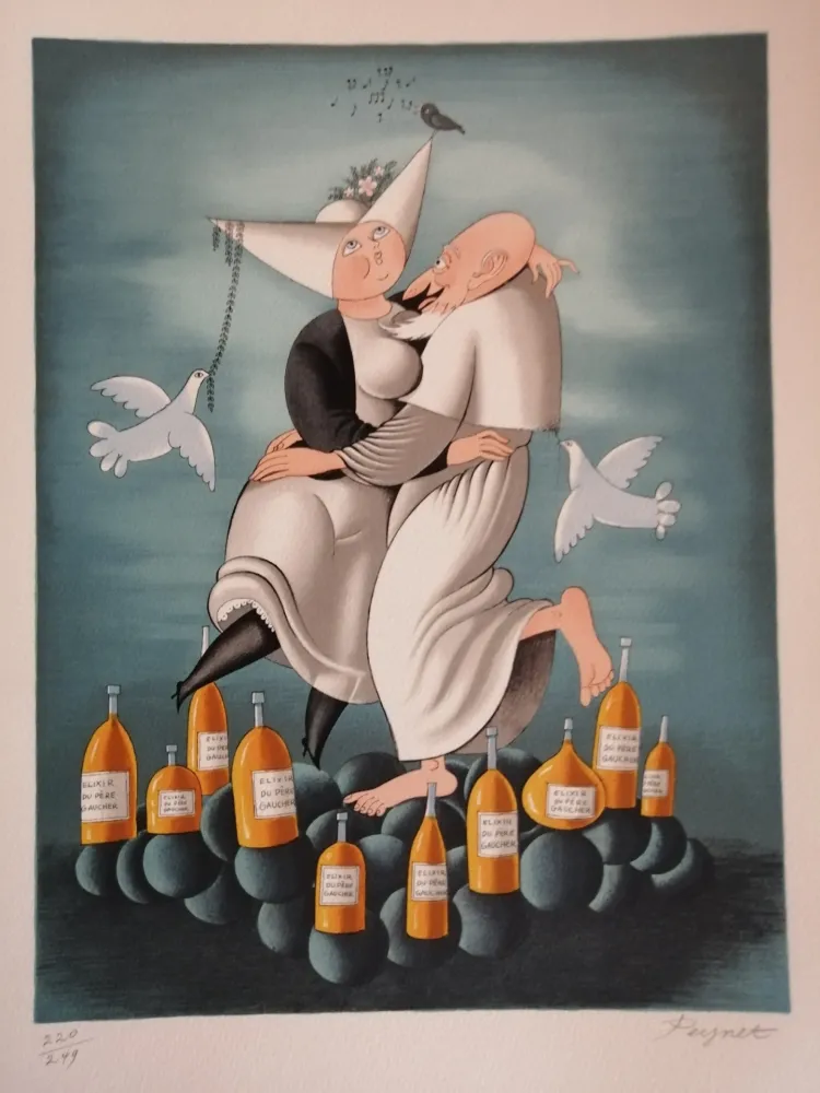 石版画 Peynet - L'élixir du Révérend Pére Gaucher