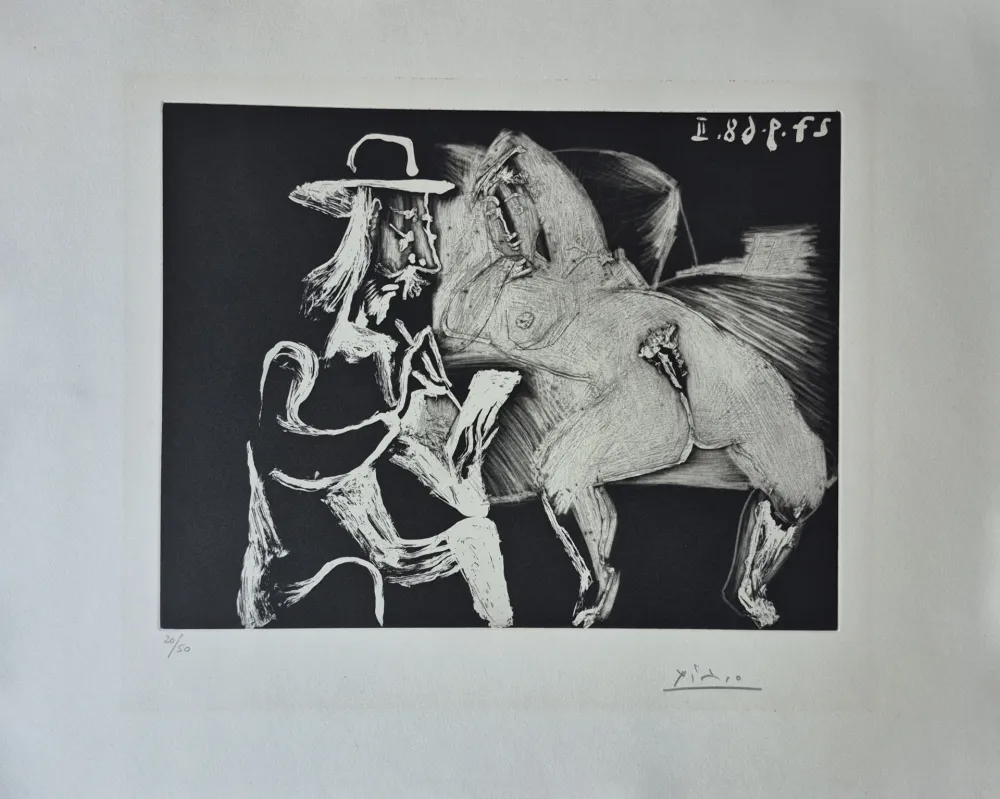 版画 Picasso - Homme au Chapeau dessinant à Côté d'une Femme offerte, from Séries 347