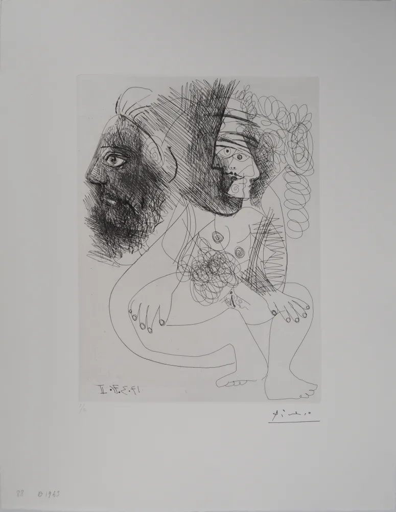 版画 Picasso - Les 156, planche 88 : Portrait et nu cubiste