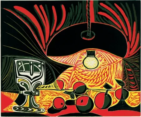 油毡版画 Picasso - Nature morte au verre sous la lampe
