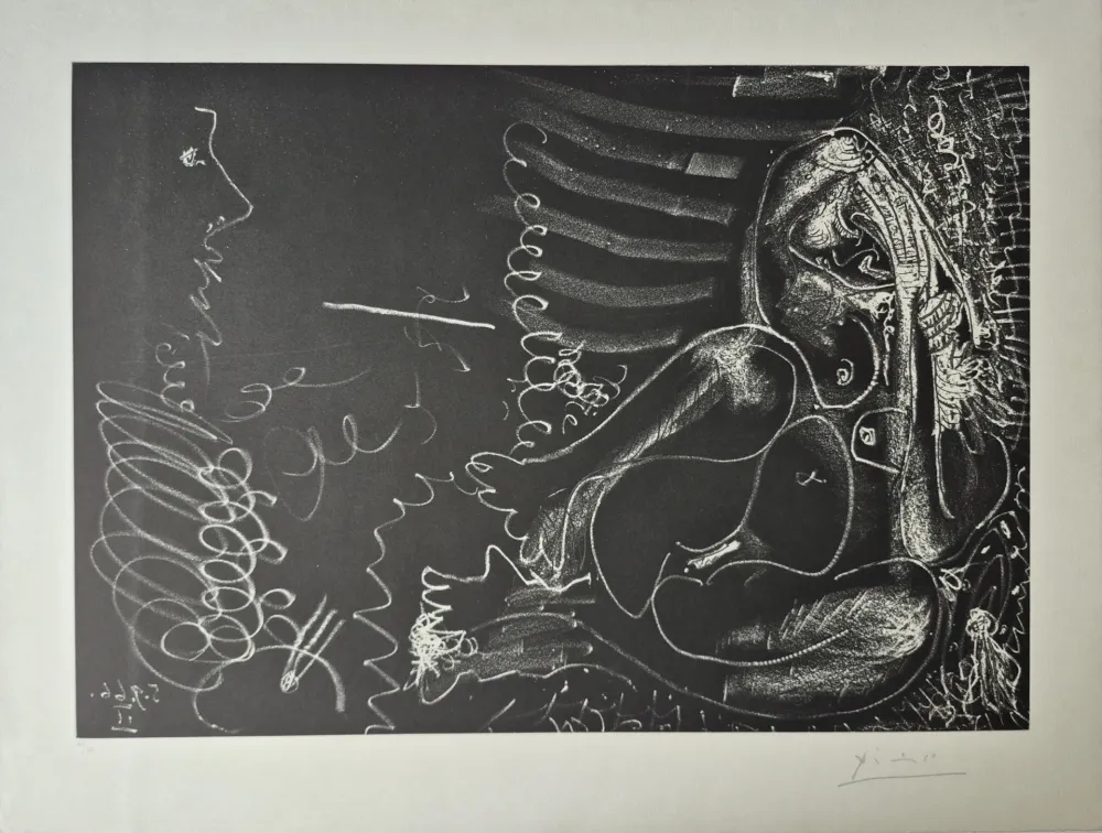 蚀刻飞尘法 Picasso - Peintre en demi-figure et modèle assis en tailleur