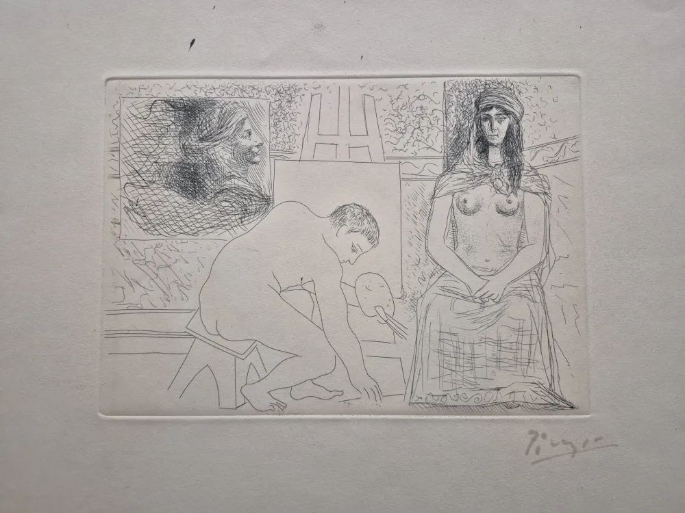 版画 Picasso - Peintre ramassant son Pinceau (Le Chef-d'Oeuvre Inconnu)