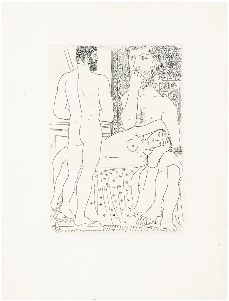 蚀刻版画 Picasso - Sculpteur, modèle couché et sculpture (Suite Vollard, pl. 37) - 1933