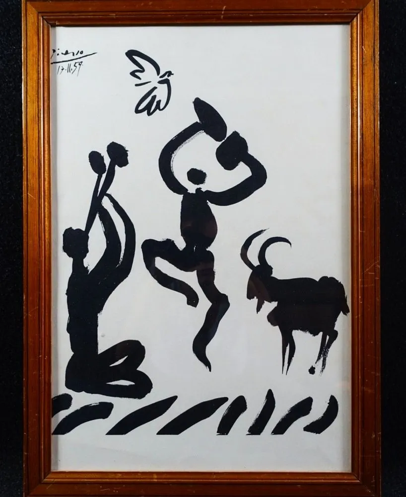 石版画 Picasso - The flute player with fauns, Lithograph on Arches paper
