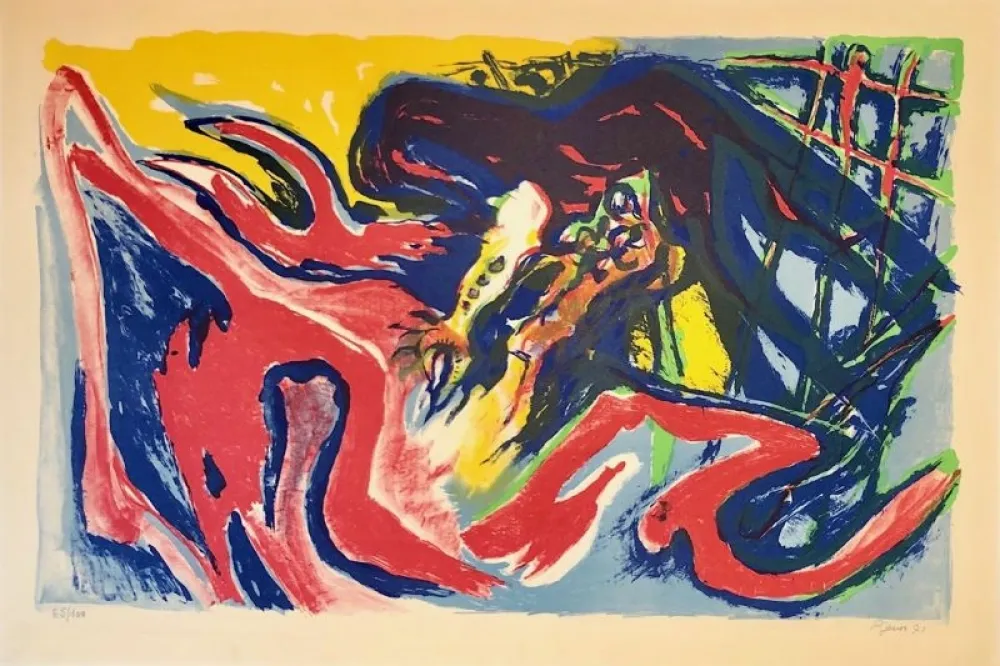 石版画 Pignon - Grand combat de coqs