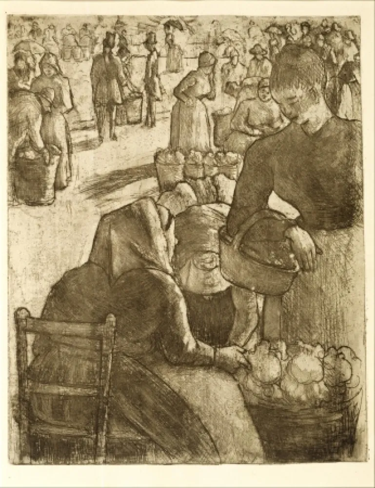 版画 Pissarro - Marché aux légumes, à Pontoise