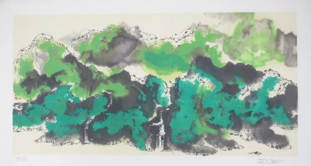 石版画 Po Chung - Green mountain