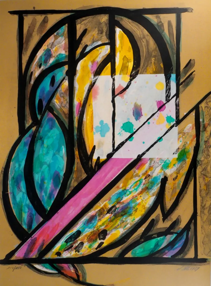 石版画 Poli - Couple de Perruches