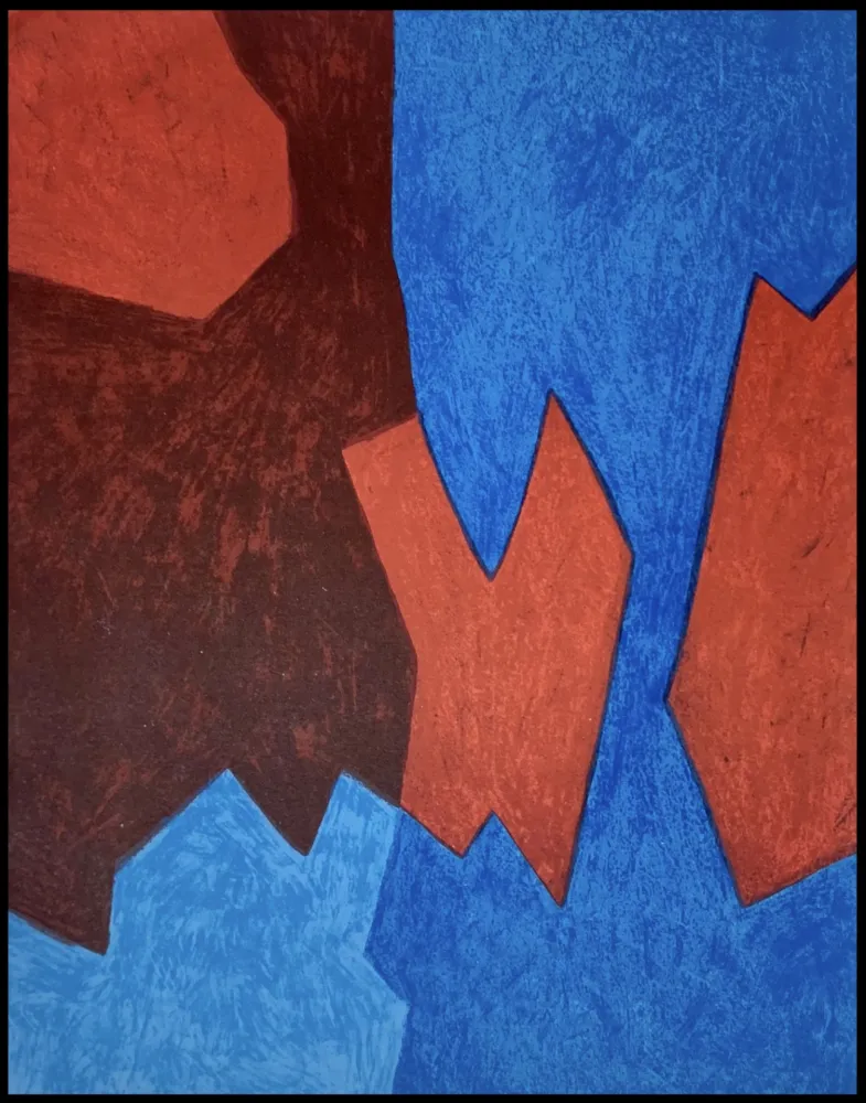 石版画 Poliakoff - Composition Bleue et Rouge 
