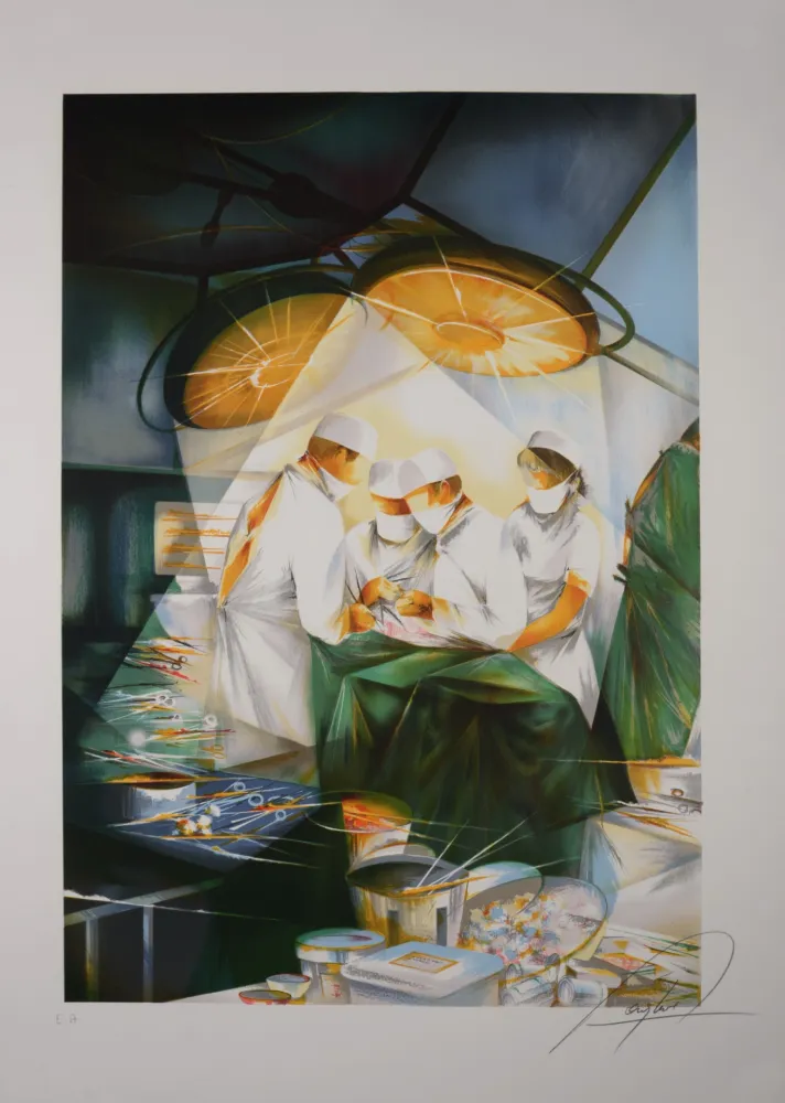 石版画 Poulet - Le chirurgien