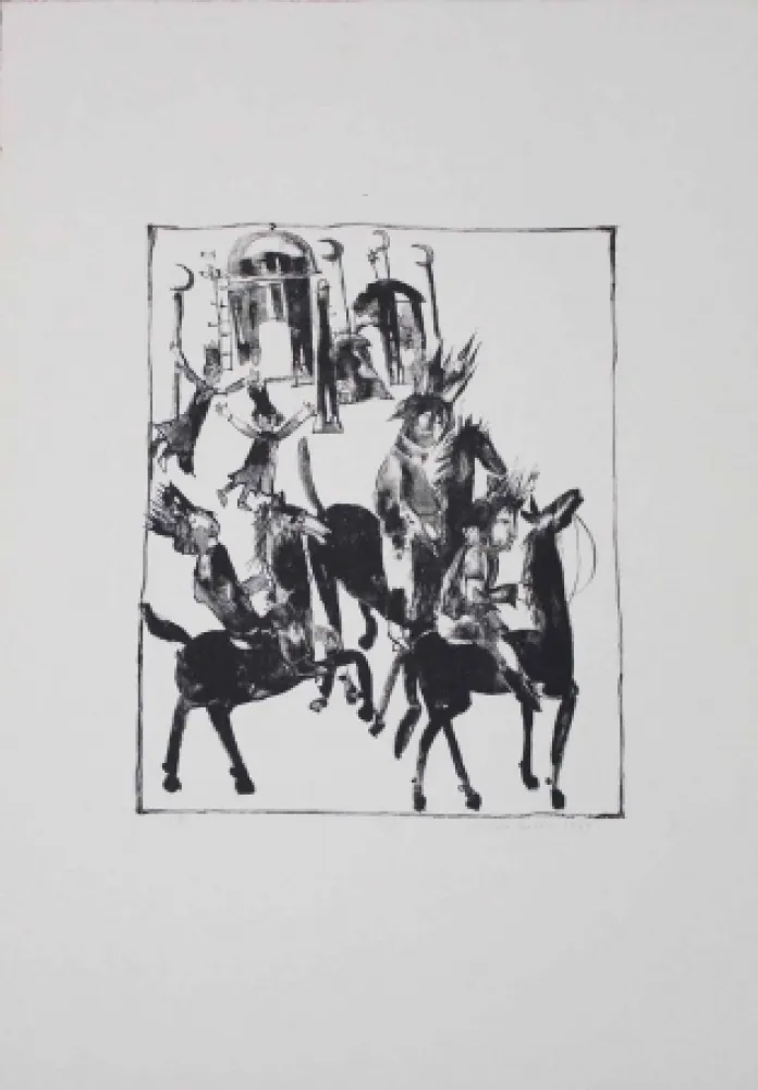 石版画 Pyroth - Adschîb, Gharîb und Kâsim machen sich auf den Weg