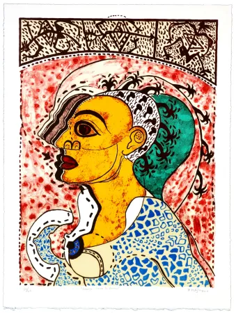 石版画 Radhamès - Cabeza llena de palmas