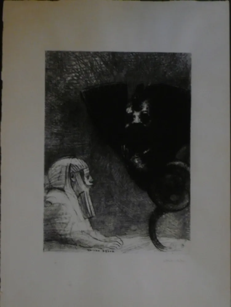 石版画 Redon - A Gustave Flaubert,le sphinx