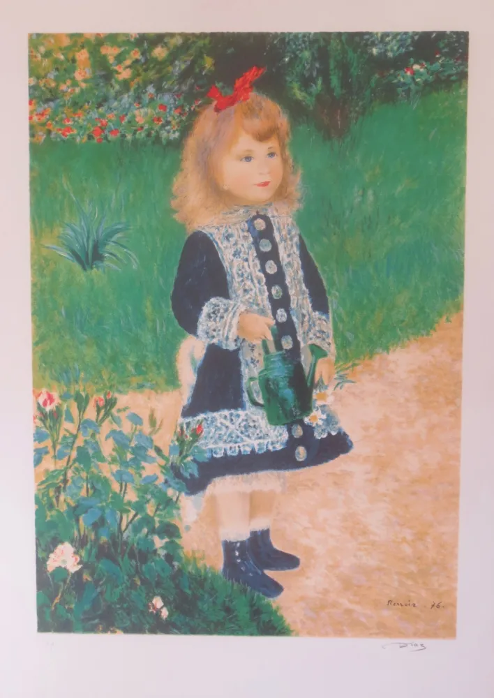 石版画 Renoir - Petite fille au jardin