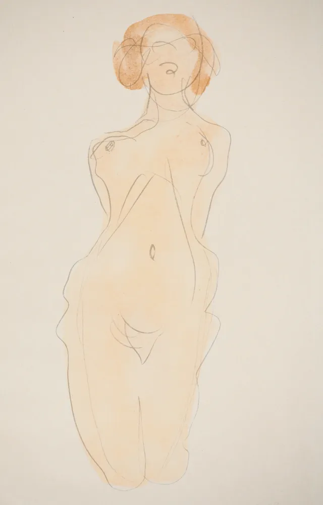 石版画 Rodin - Jeune femme nue posant