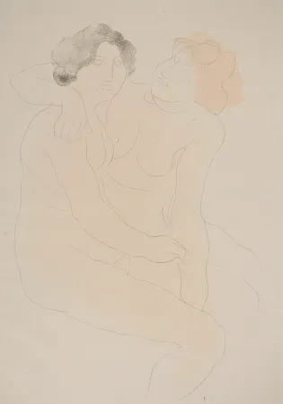 石版画 Rodin - Les modèles enlacés