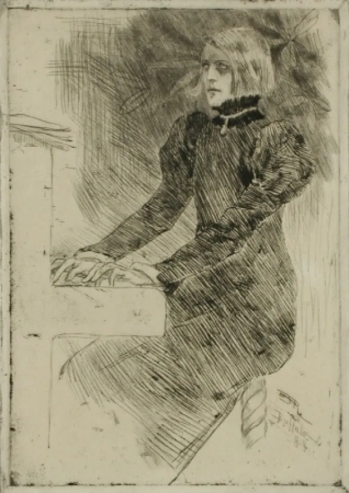 版画 Rops - Une pianiste shaker / A Shaker Pianist