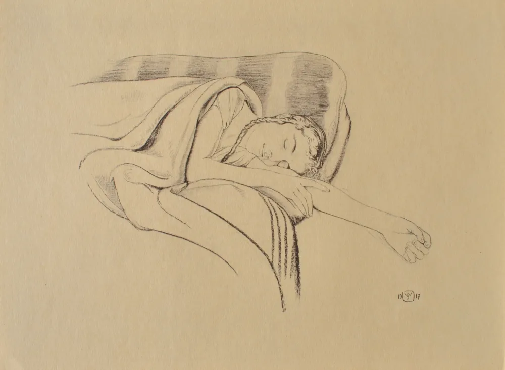 版画 Sauer - Jeune femme dormant