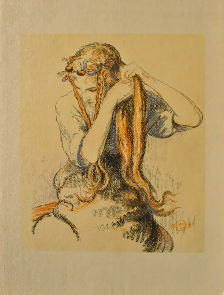 版画 Sauer - Jeune fille aux tresses
