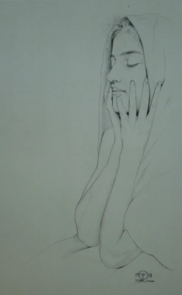 石版画 Sauer - Profil aux yeux clos