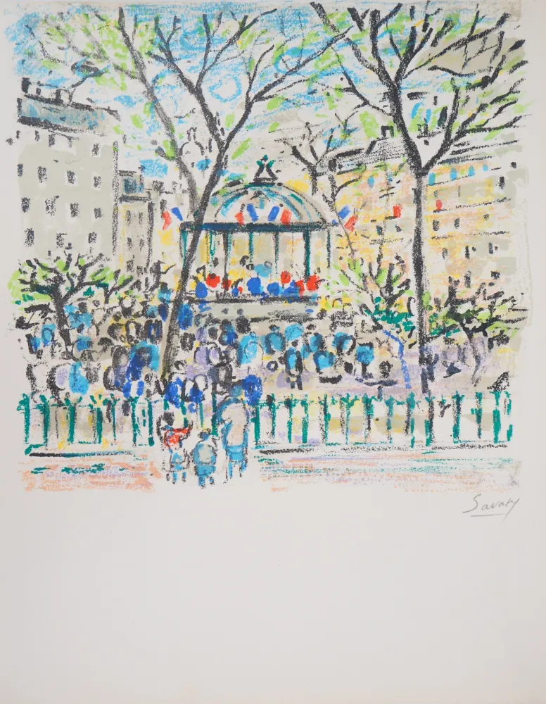 石版画 Savary -  Paris, le Kiosque place de la Nation