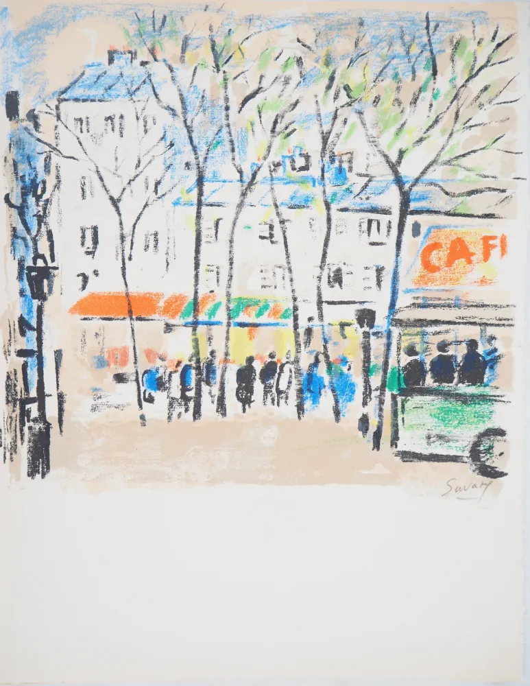 石版画 Savary - Paris, Le marché vers Bastille