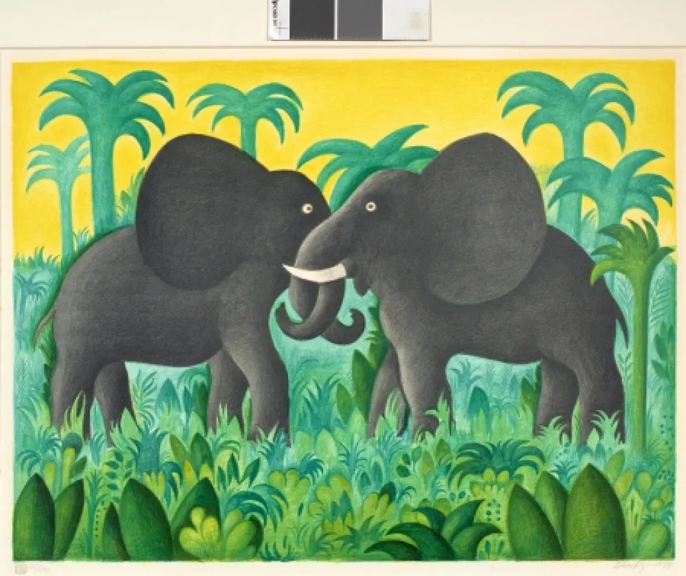 石版画 Scherfig - Les deux éléphants