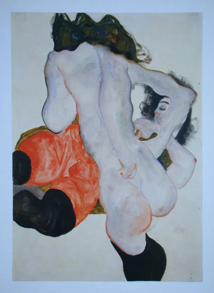 胶版印刷 Schiele (After) - Weibliches Liebespaar