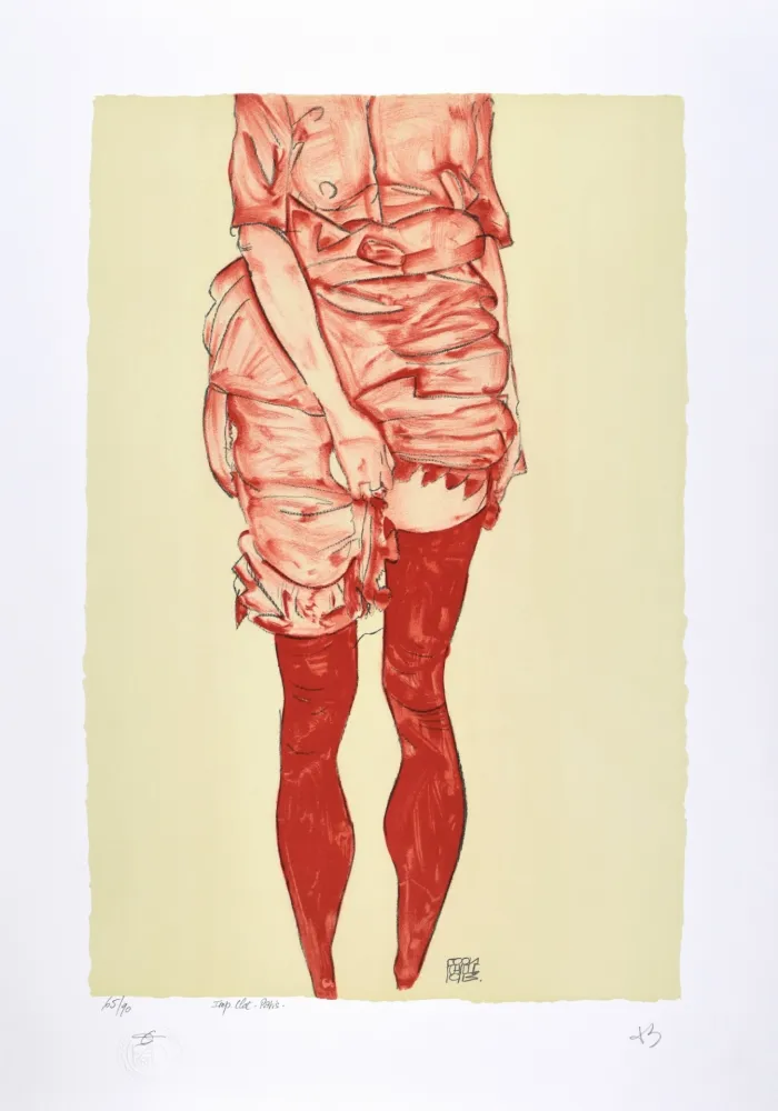 石版画 Schiele - La fille en rouge, 1913 | The girl in red, 1913