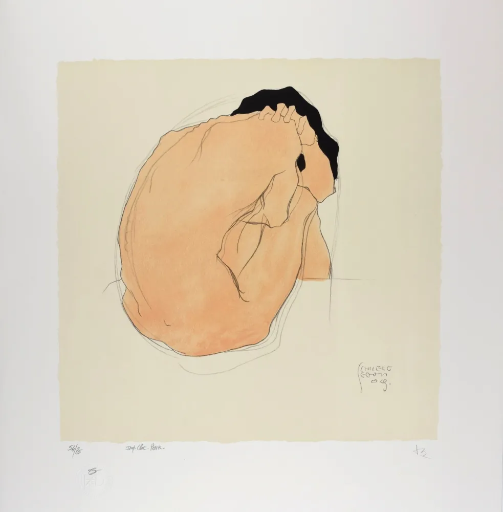 石版画 Schiele - L'Homme aux cheveux noirs, 1909 | Black-Haired Man, 1909