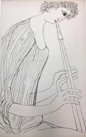 石版画 Shahn - Young Man Playing Double Oboe