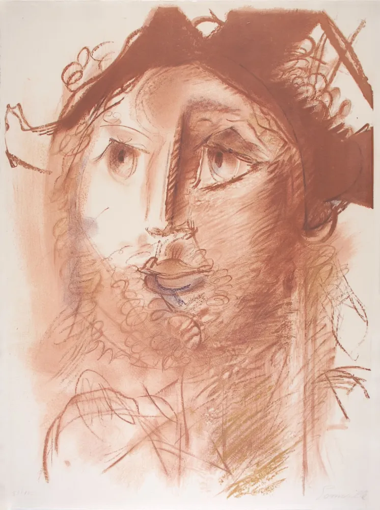 石版画 Somville - Tête d'Arlequin - SEPIA