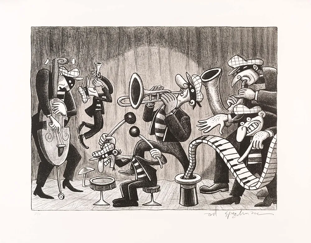 石版画 Spiegelman - Silent Six (Black and White)